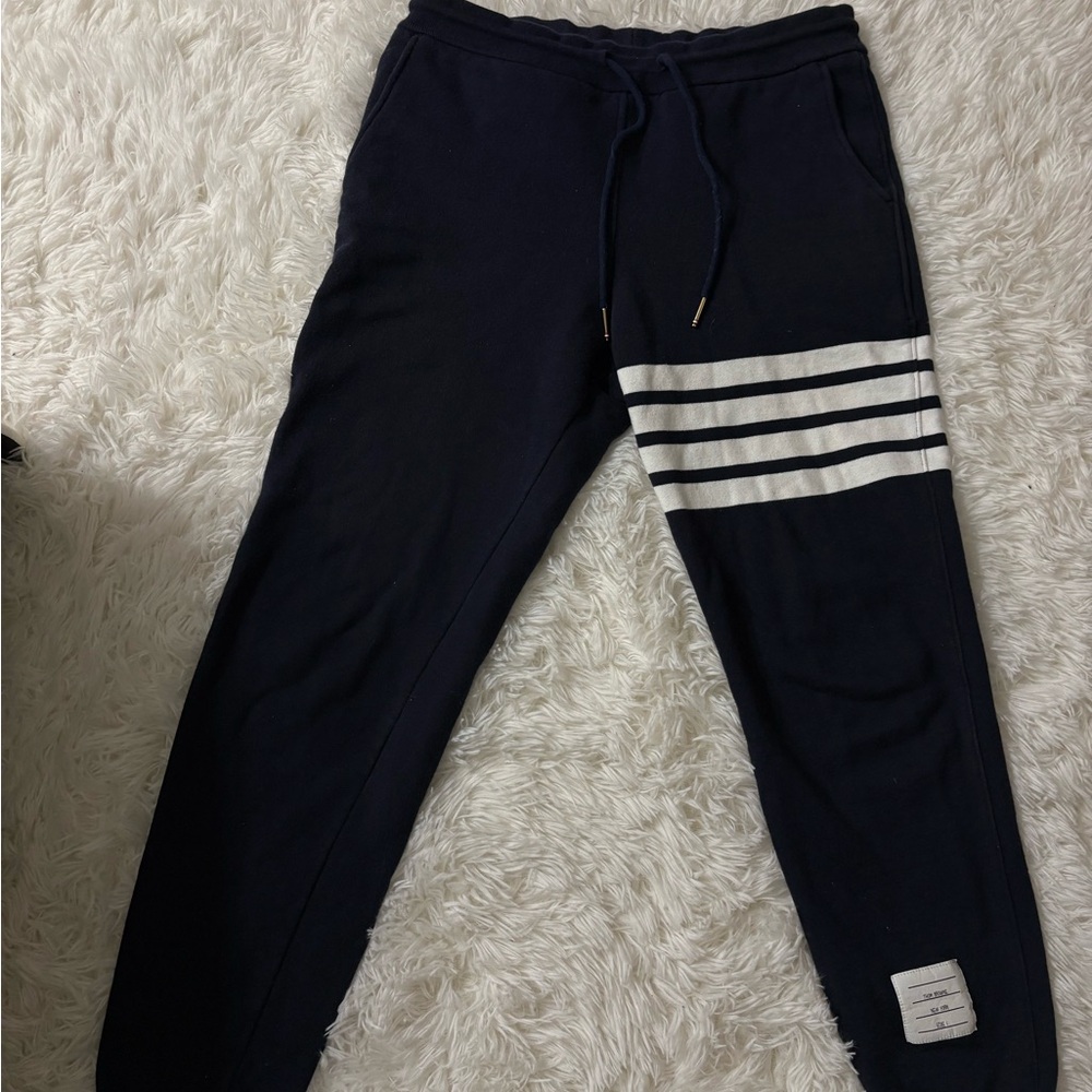 Thom Browne Navy and White Striped Joggers